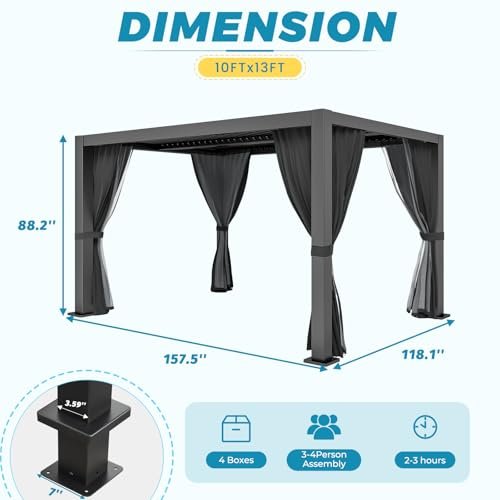 LVUYOYO - LVUYOYO Outdoor Louvered Pergola 10' x 13'