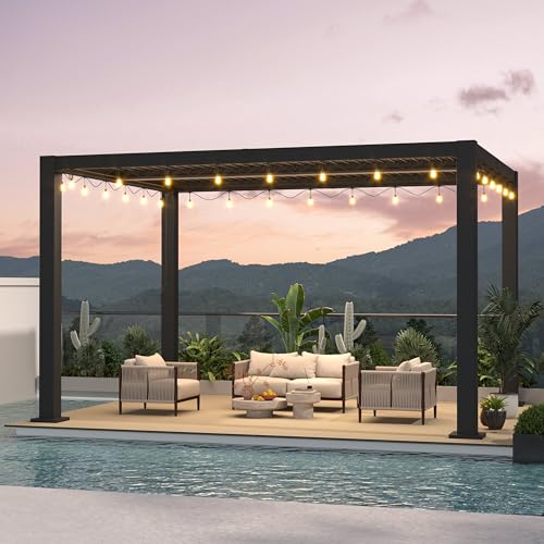 LVUYOYO Outdoor Louvered Pergola 10' x 13' with LED String Lights