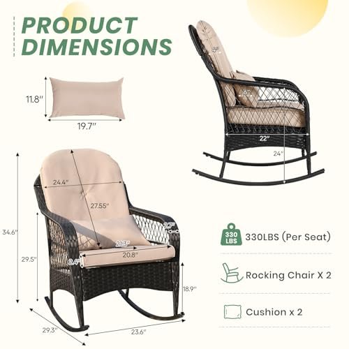 LVUYOYO - LVUYOYO Outdoor Wicker Rocking Chair of 2