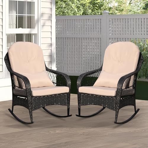 LVUYOYO Outdoor Wicker Rocking Chair of 2